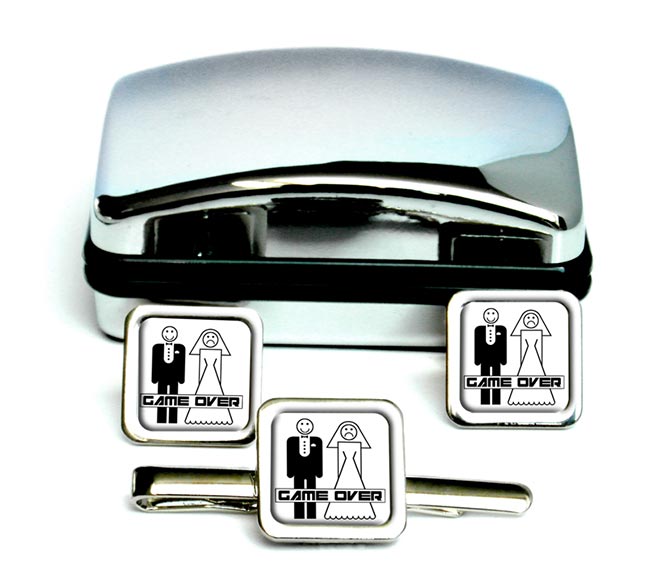 Game Over Divorced Square Cufflink and Tie Clip Set