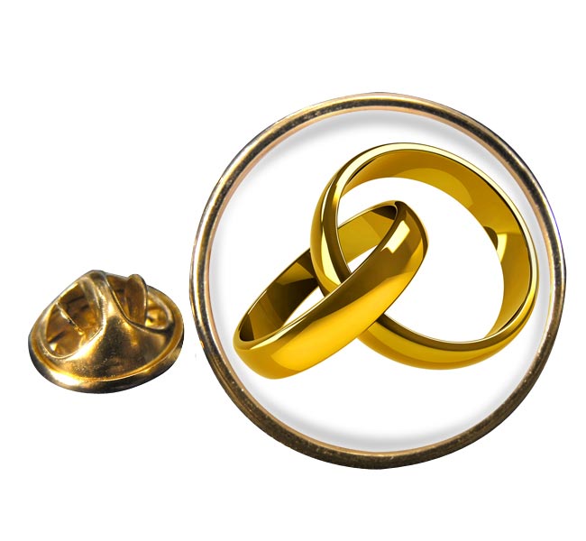 Marriage Interlocking Rings Round Pin Badge