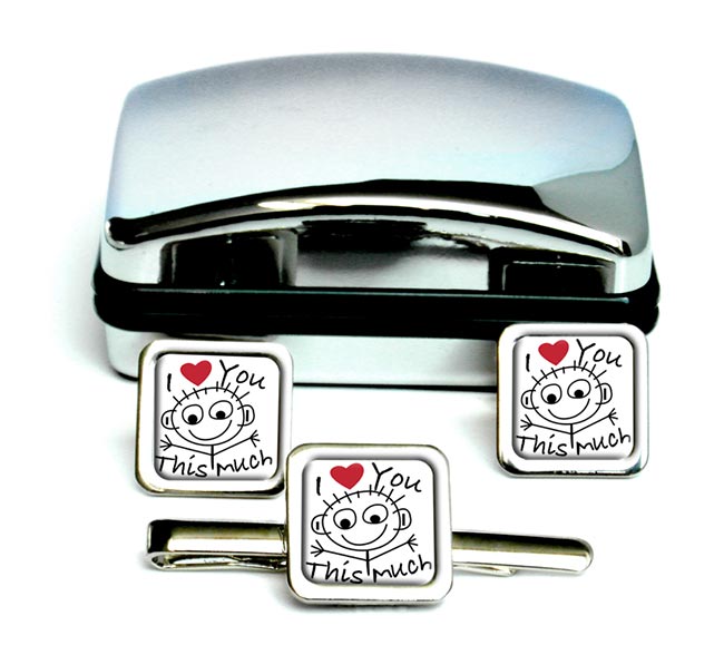 I Love You This Much Square Cufflink and Tie Clip Set