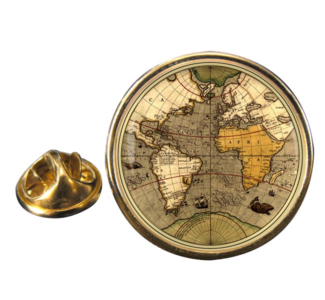 Antique World Map Round Pin Badge