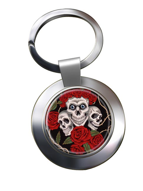 Rose skull Chrome Key Ring