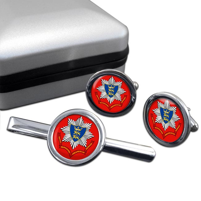 Royal Berkshire Fire and Rescue Round Cufflink and Tie Clip Set