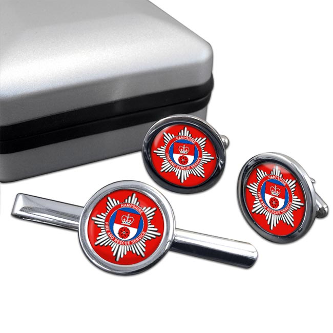 Hampshire Fire and Rescue Service Round Cufflink and Tie Clip Set