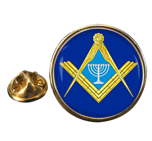 Jewish Masonic Menorah Round Pin Badge