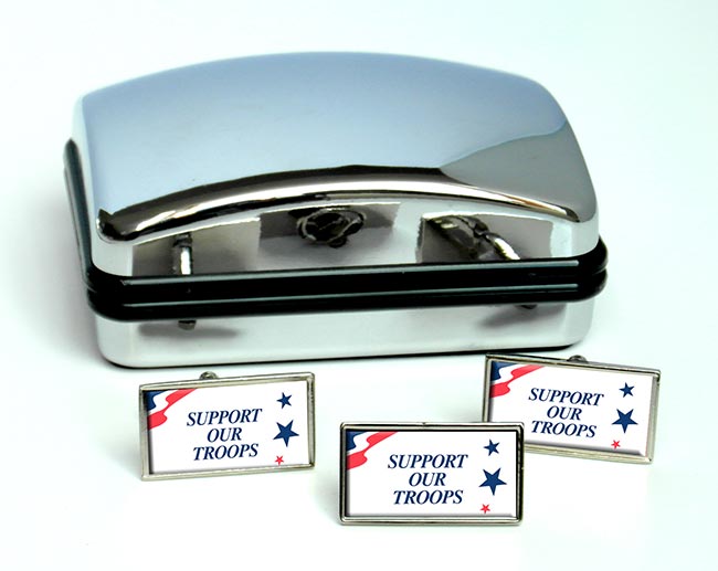 Support Our Troops Rectangle Cufflink and Tie Pin Set