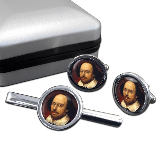 William Shakespeare Round Cufflink and Tie Clip Set