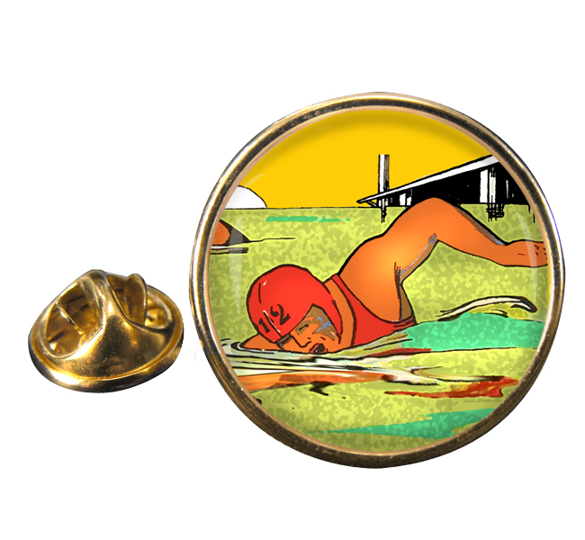 Sea Swimming Round Pin Badge