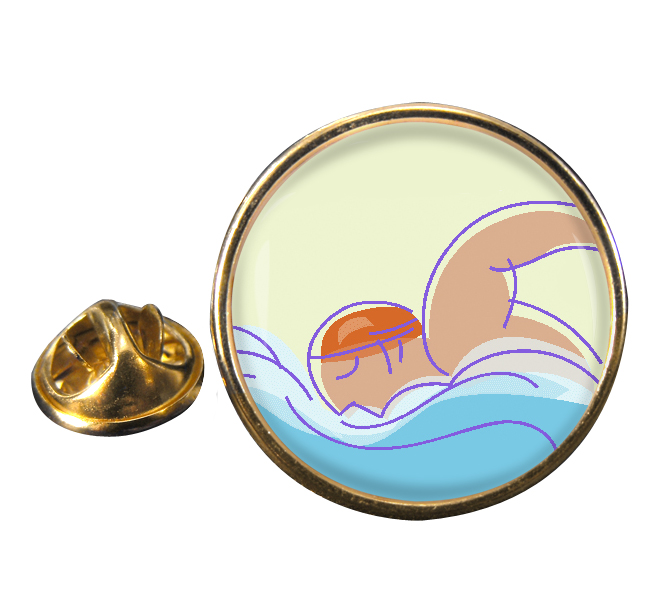 Swimming Round Pin Badge
