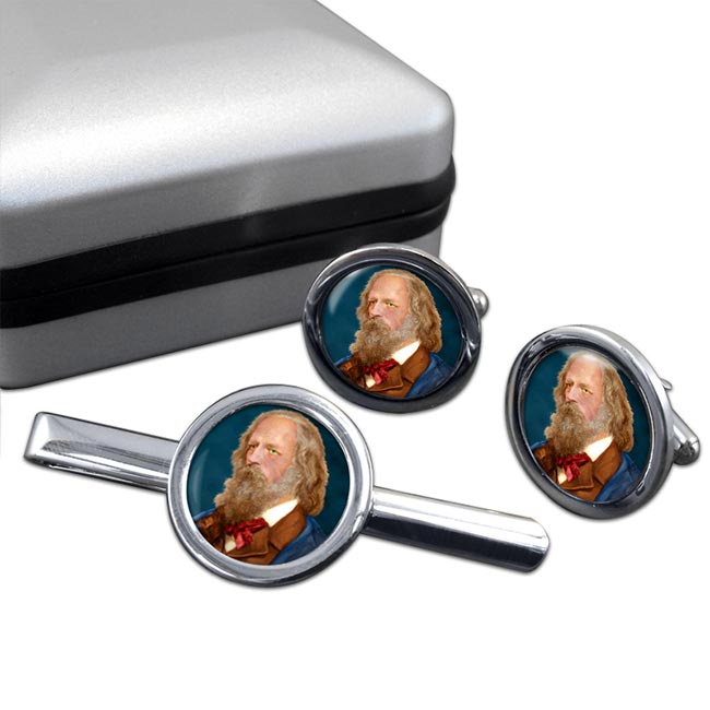 Alfred Lord Tennyson Round Cufflink and Tie Clip Set