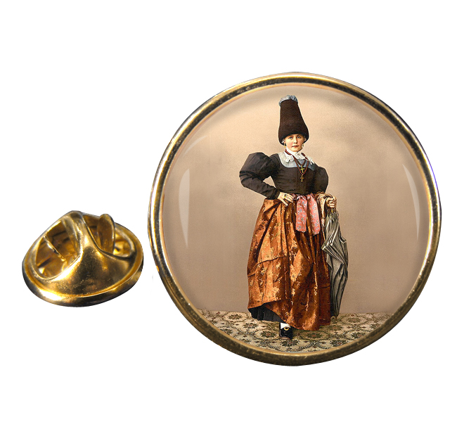 Tyrolean National Costume Round Pin Badge