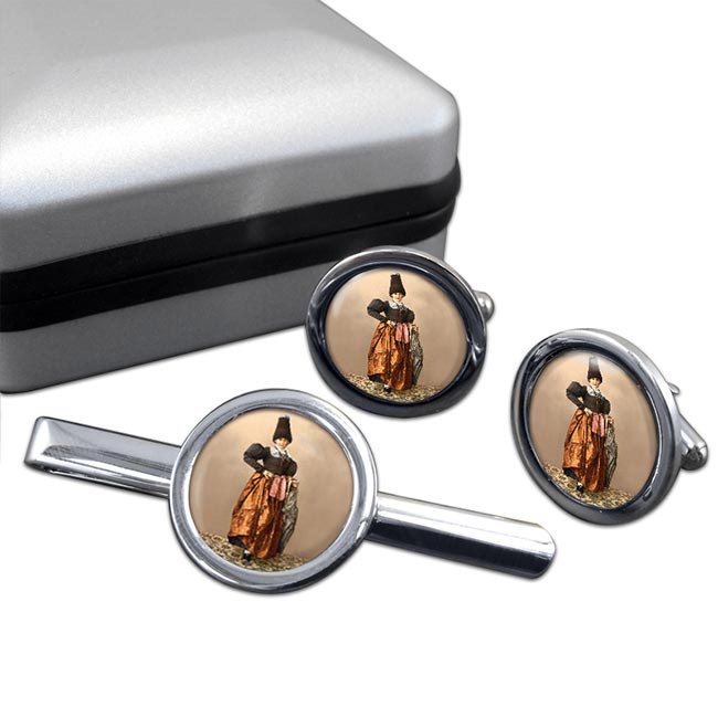 Tyrolean National Costume Round Cufflink and Tie Clip Set