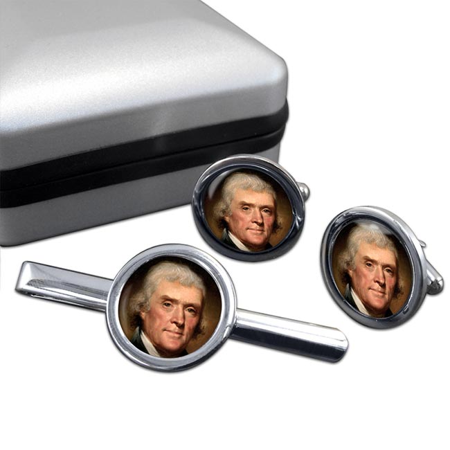 President Thomas Jefferson Round Cufflink and Tie Clip Set