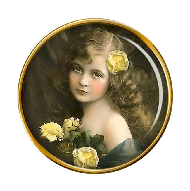 Victorian Girl with Yellow Roses Pin Badge
