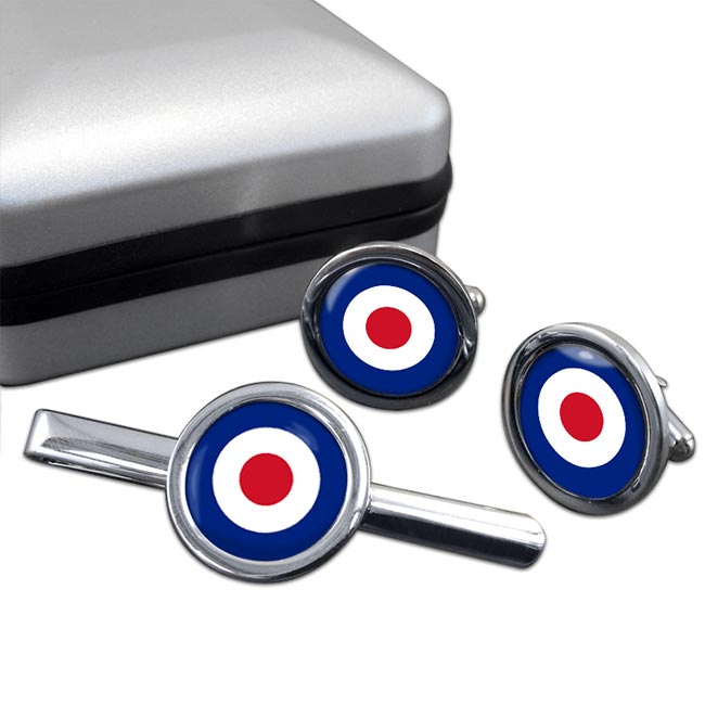 Royal Air Force Roundel Round Cufflink and Tie Clip Set