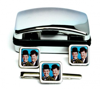 Laurel and Hardy Square Cufflink and Tie Clip Set