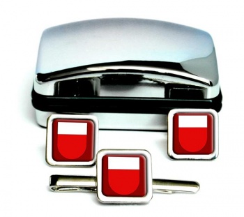 Lausanne (Switzerland) Square Cufflink and Tie Clip Set