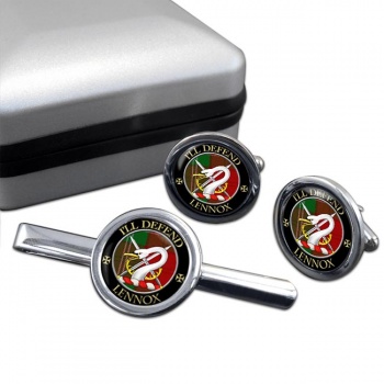 Lennox Scottish Clan Round Cufflink and Tie Clip Set