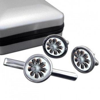 LeRhone Engine Cufflink and Tie Clip Set