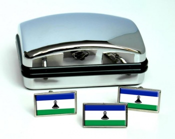 Lesotho Flag Cufflink and Tie Pin Set