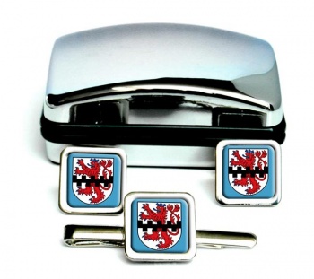 Leverkusen (Germany) Square Cufflink and Tie Clip Set