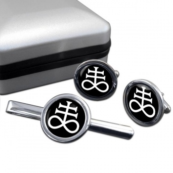 Leviathan Cross Round Cufflink and Tie Clip Set