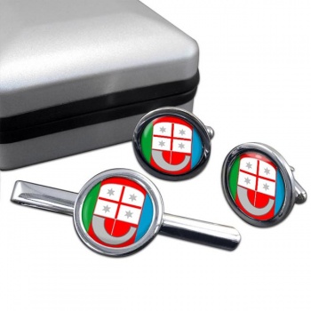 Liguria (Italy) Round Cufflink and Tie Clip Set