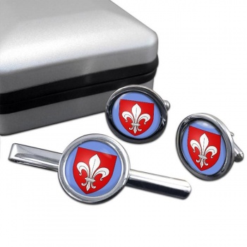 Lille (France) Round Cufflink and Tie Clip Set