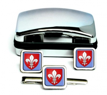 Lille (France) Square Cufflink and Tie Clip Set