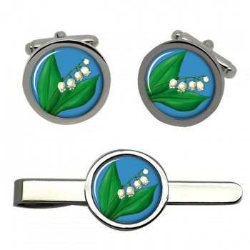 Lily of the Valley Round Cufflink and Tie Clip Set