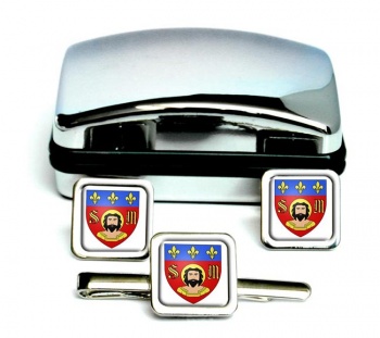 Limoges (France) Square Cufflink and Tie Pin Set