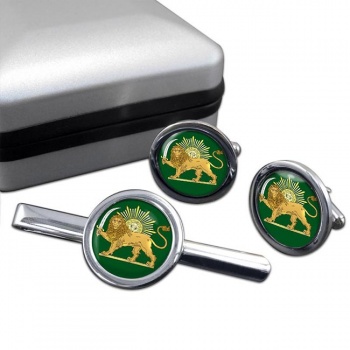 Lion and the Sun Iran Round Cufflink and Tie Clip Set