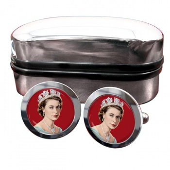 Young Queen Elizabeth II Round Cufflinks