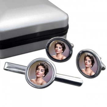 Elizabeth Taylor Round Cufflink and Tie Clip Set