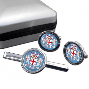 London (England) Round Cufflink and Tie Clip Set