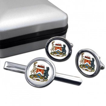 London (Canada) Round Cufflink and Tie Clip Set