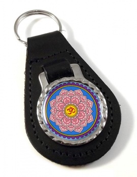 Lotus Flower Mandala Leather Key Fob