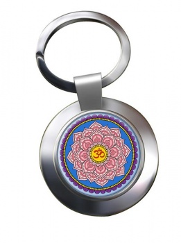 Lotus Flower Mandala Leather Chrome Key Ring