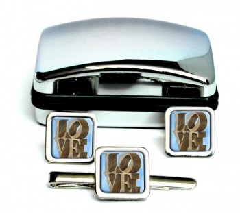 Love Set in Stone Square Cufflink and Tie Clip Set