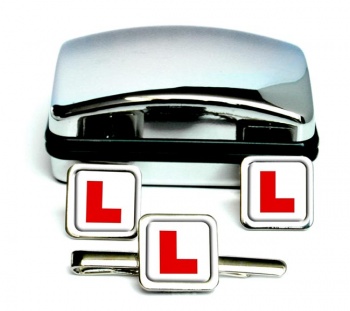 Learner L Plate Square Cufflink and Tie Clip Set