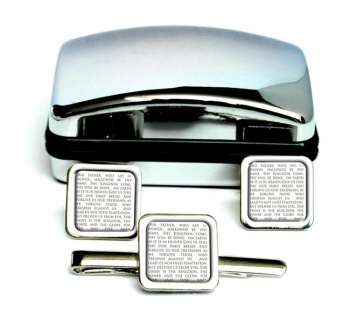 Lord's Prayer Square Cufflink and Tie Clip Set