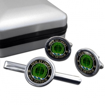 Macarthur ancient Scottish Clan Round Cufflink and Tie Clip Set