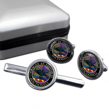 Macdonell Scottish Clan Round Cufflink and Tie Clip Set