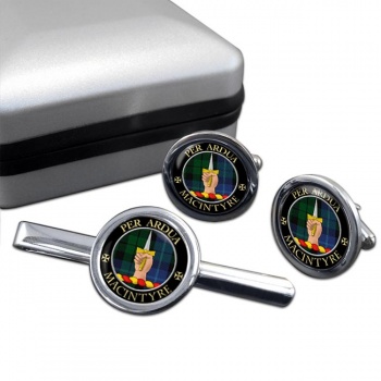 Macintyre Scottish Clan Round Cufflink and Tie Clip Set