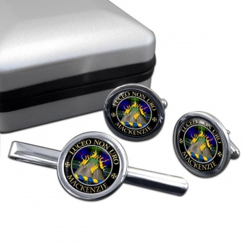 Mackenzie Scottish Clan Round Cufflink and Tie Clip Set