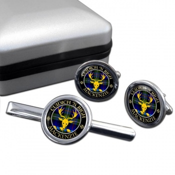 Mackenzie of Kintail Scottish Clan Round Cufflink and Tie Clip Set