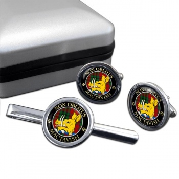 Mactavish Scottish Clan Round Cufflink and Tie Clip Set