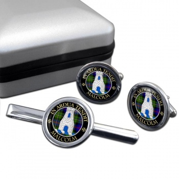 Malcolm Scottish Clan Round Cufflink and Tie Clip Set