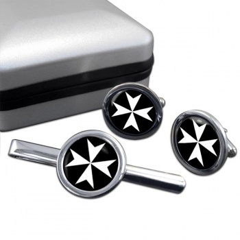 Knights Hospitaller (Order of Saint John) Round Cufflink and Tie Clip Set