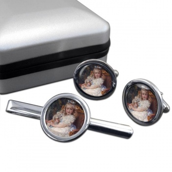 Marie Antoinette Round Cufflink and Tie Clip Set