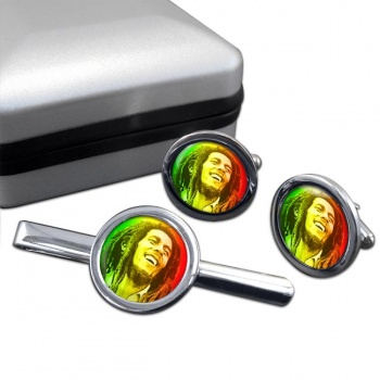 Bob Marley Round Cufflink and Tie Clip Set